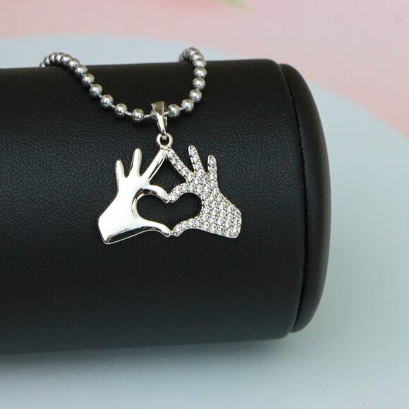 "Silver Heart Hands Pendant in Gold Plated Brass with Crystal Detail, XPPT1728 - Picture 4 of 13